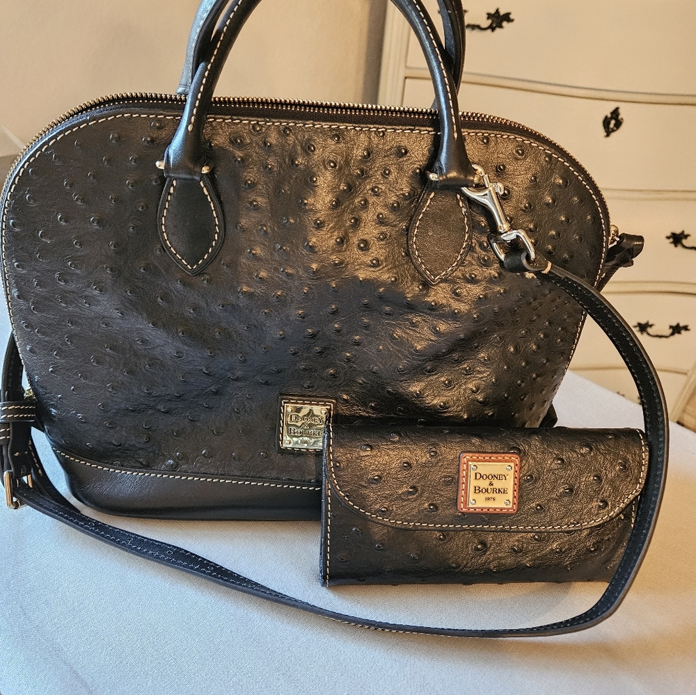 Dooney & Bourke Black Satchel and Wallet Set Ostritch